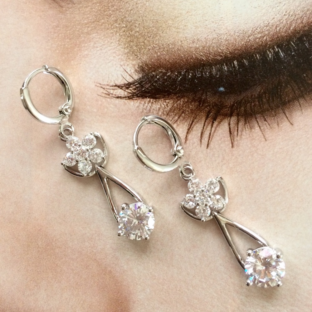 CZ Floral Drop Earrings.